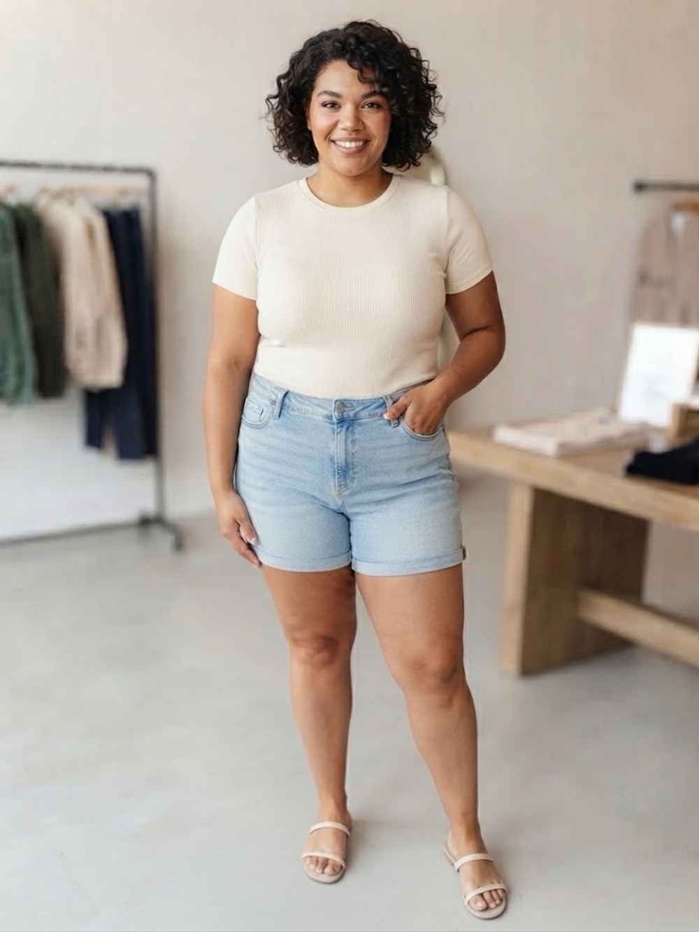 Old Navy Ribbed Short-Sleeve Crewneck Top in Cream